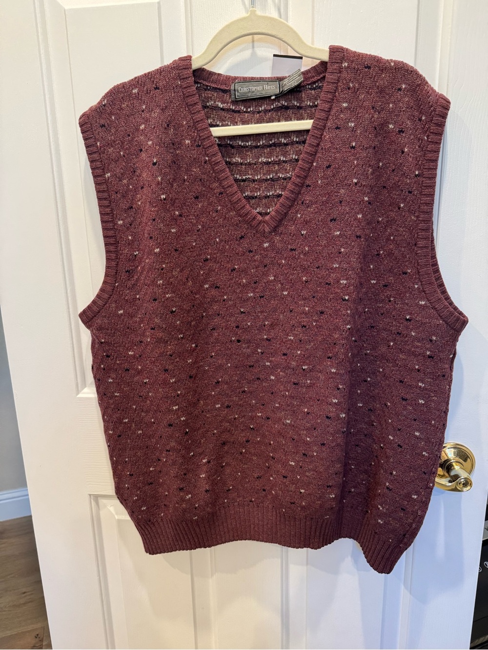 Vintage Christopher Hayes Burgundy Speckled Knit Sweater Vest - Oversized Boho